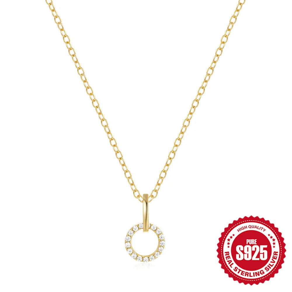 Women's S925 sterling silver clavicle chain necklace with gold colour finish and interlocking zircon design