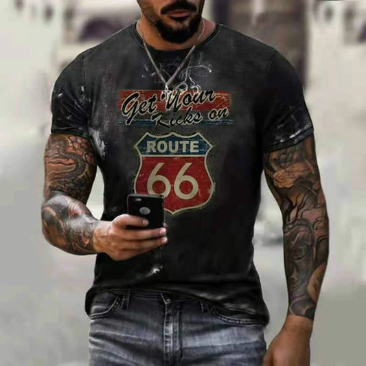 Stylish round neck t-shirt with bold digital print design, made from soft, breathable fabric for all-day comfort