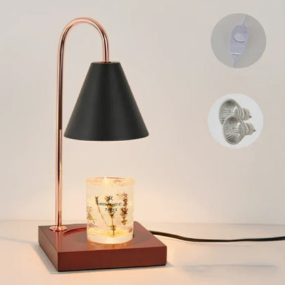 Log aromatherapy melting wax lamp measuring 37cm tall with natural wood base and white lampshade