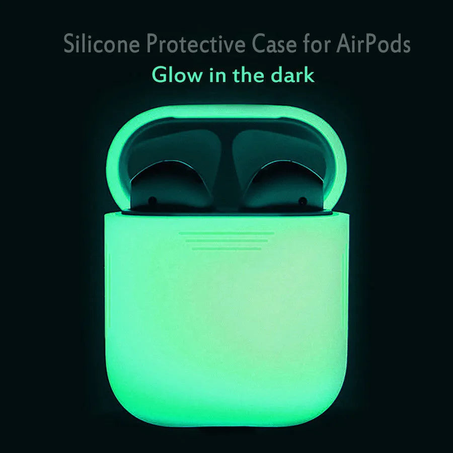 Luminous silicone flip-type storage case for AirPods, glowing in dark with protective cover