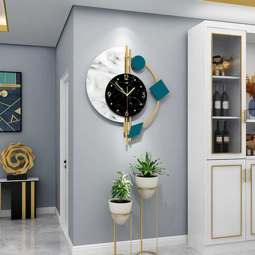 Rectangular metal quartz wall clock measuring 48cm wide by 56cm high with silent movement