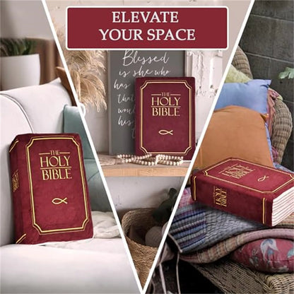 Soft red Bible pillow plush toy for kids, featuring 1st Corinthians 13 inside
