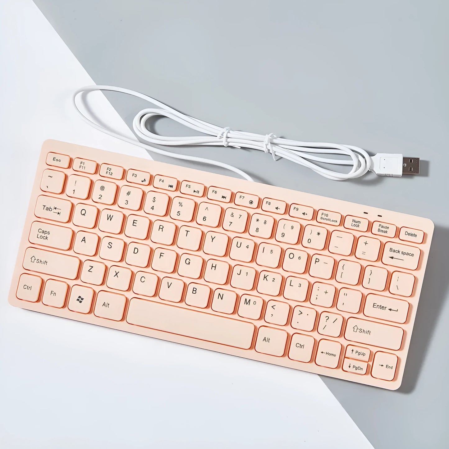 USB wired mini noiseless keyboard in black, white, pink, or blue colours