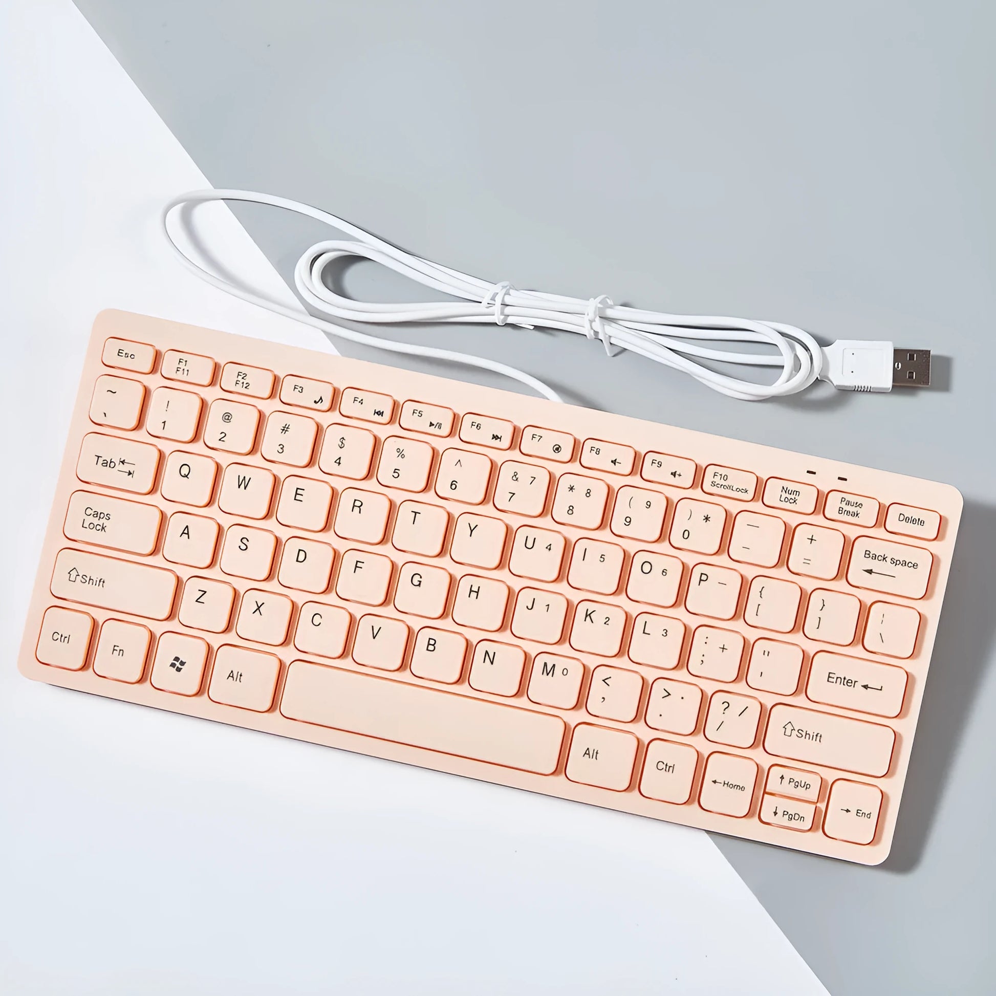 USB wired mini noiseless keyboard in black, white, pink, or blue colours