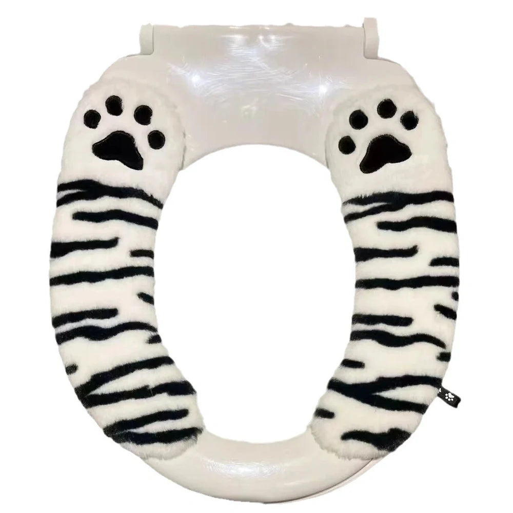 Cartoon stripe toilet seat cushion with plush material and waterproof adhesive backing