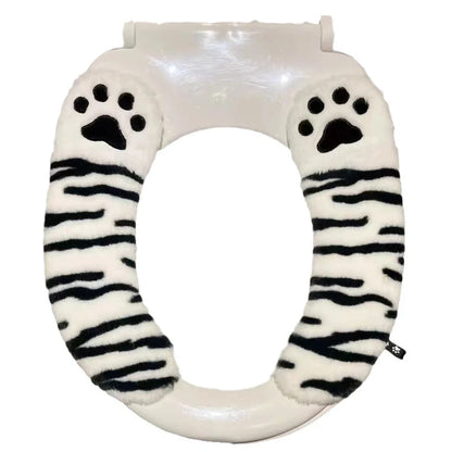 Cartoon stripe toilet seat cushion with plush material and waterproof adhesive backing