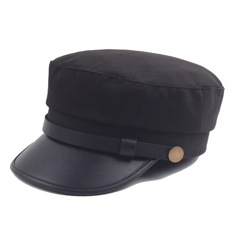 Navy blue casual peaked cap for men and women with flat brim and dome-shaped crown