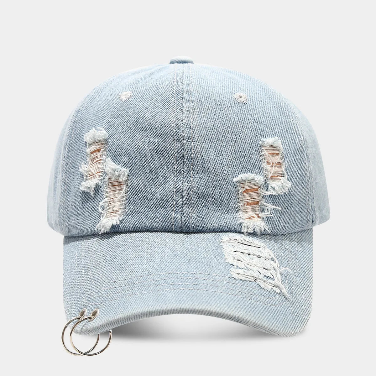 Men's adjustable denim baseball cap with dome crown in black, white or light blue