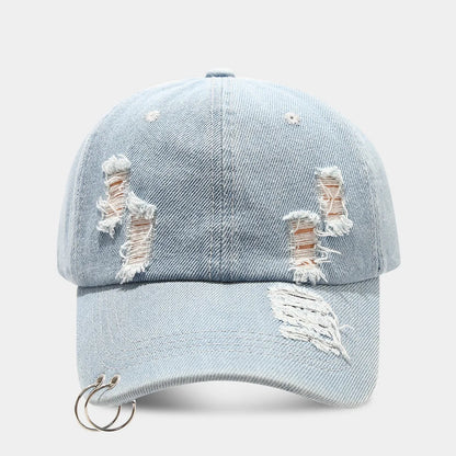 Men's adjustable denim baseball cap with dome crown in black, white or light blue