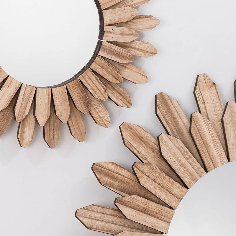 European-style solid wood round hanging mirror with baked colour finish in three diameter sizes