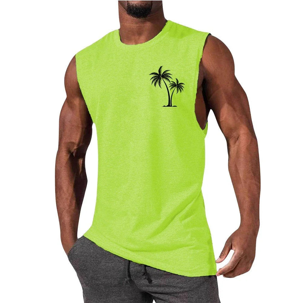 Stylish Embroidered Beach Tank Top in various colors with unique coconut tree design