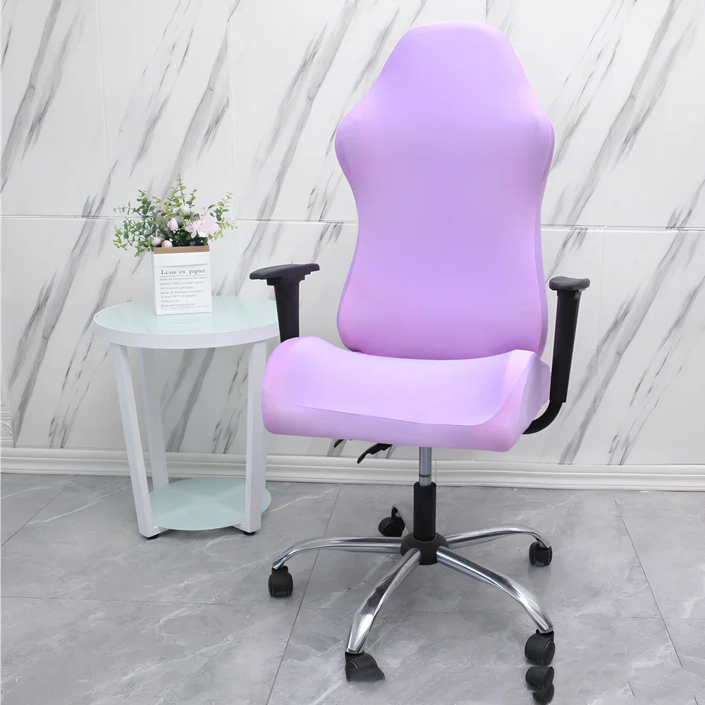 Stretch fabric gaming chair cover in navy blue colour on swivel chair