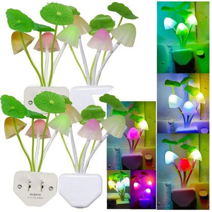 Color-changing LED mushroom night light with automatic sensor for home use
