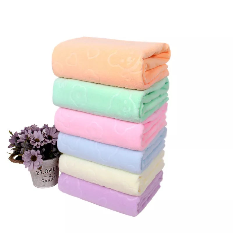 Bear embossed microfiber bath towel in vibrant colors, quick-drying and soft