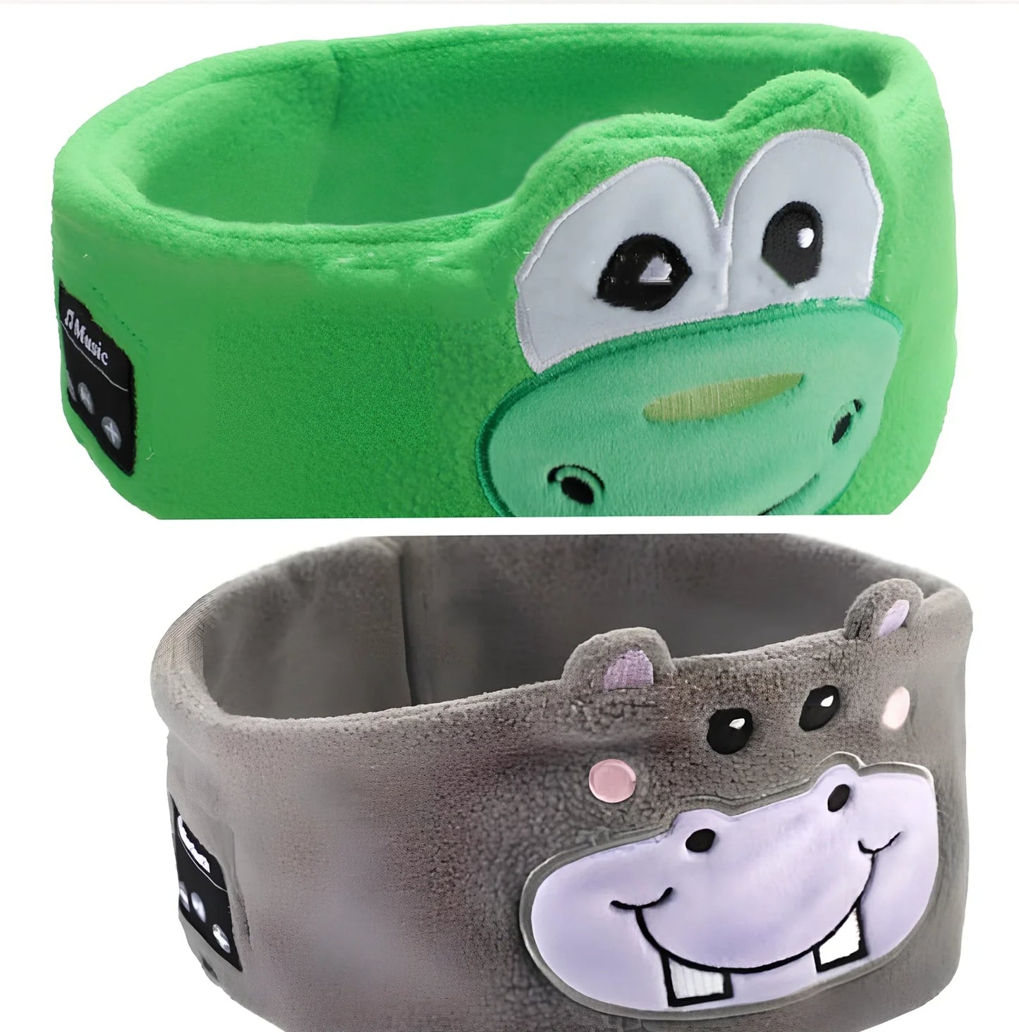 Bluetooth animal headband sleep mask with dinosaur hood showing integrated speakers and wireless design