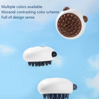 Panda-shaped silicone pet shower brush for cat and dog bathing with soft bristles