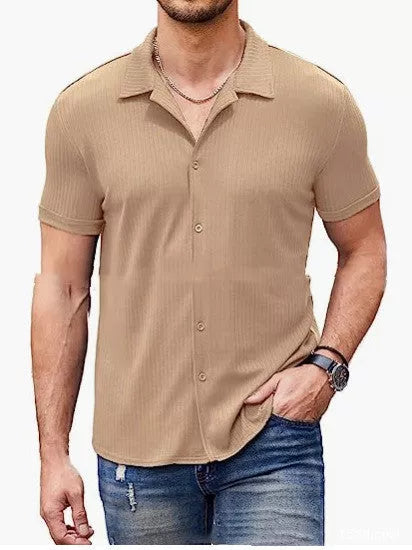 Men's casual cotton blend polo shirt with button collar in various colors