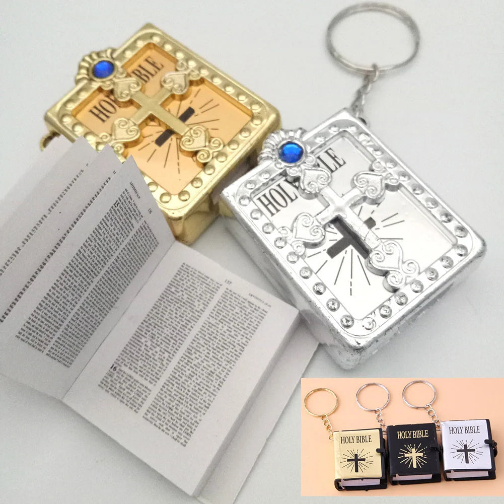 Mini Holy Bible PVC Leather Keychain with Cross Design - Durable and Faith-Inspired