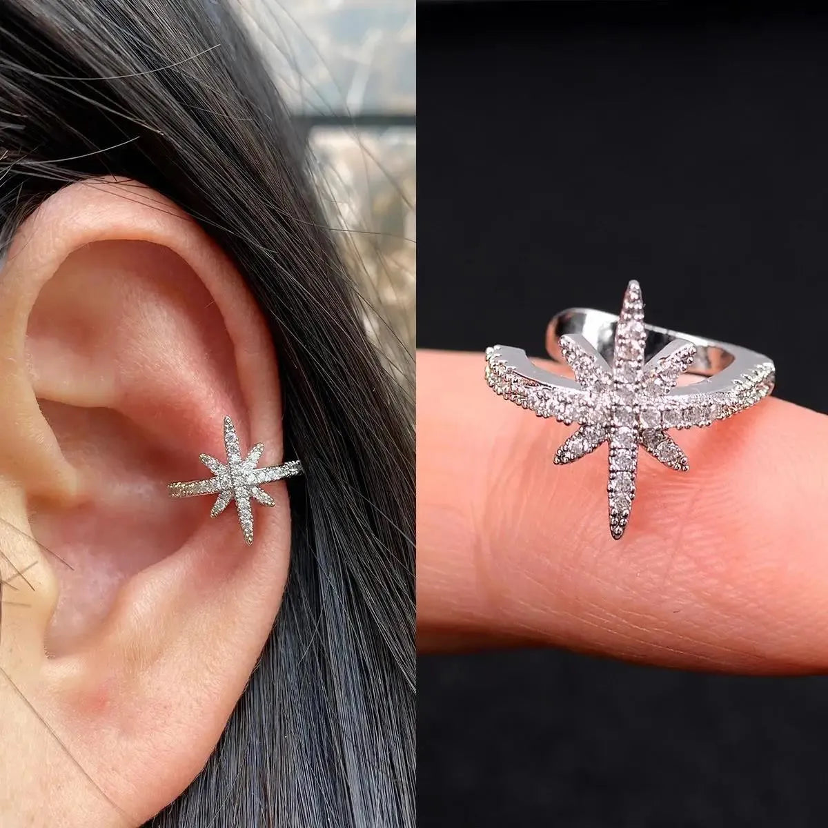 Butterfly flower inlaid zircon pierced earrings in gold or silver copper for women