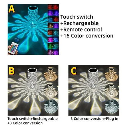 Crystal table lamp with teardrop LED lights and 16-color touch control for home decor