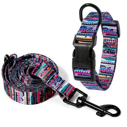 Adjustable dog collar and leash set with Bohemian pattern for dogs 3-27kg