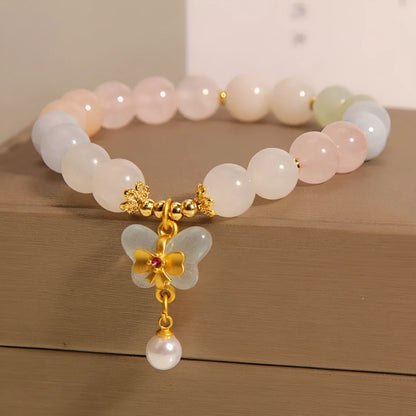 Women's crystal bracelet with colourful Morganite butterfly pendant on adjustable chain
