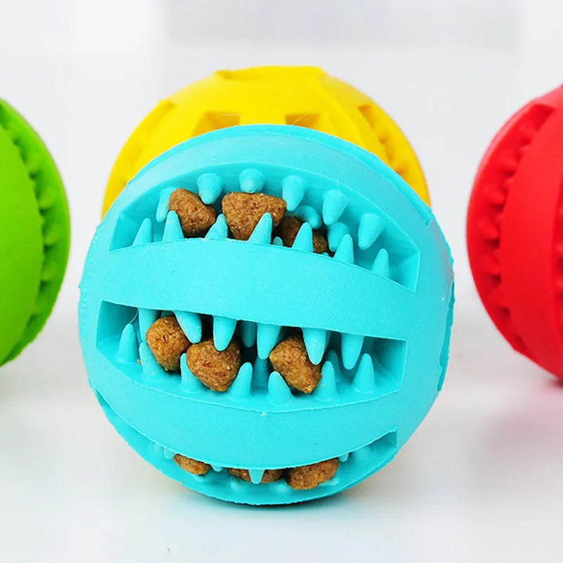 Natural silica gel dog ball toy in blue, green and red, 5cm and 7cm slow feeder treat dispenser