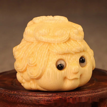 Solid bamboo carving golden toad princess ornament measuring 5.0 cm for household decorative display