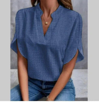 Women's summer V-neck chiffon shirt in various colors, lightweight and breathable for warm weather