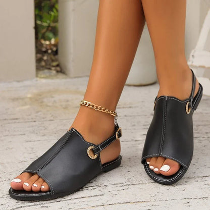Stylish peep-toe sandals with adjustable strap for women, available in black and white colors
