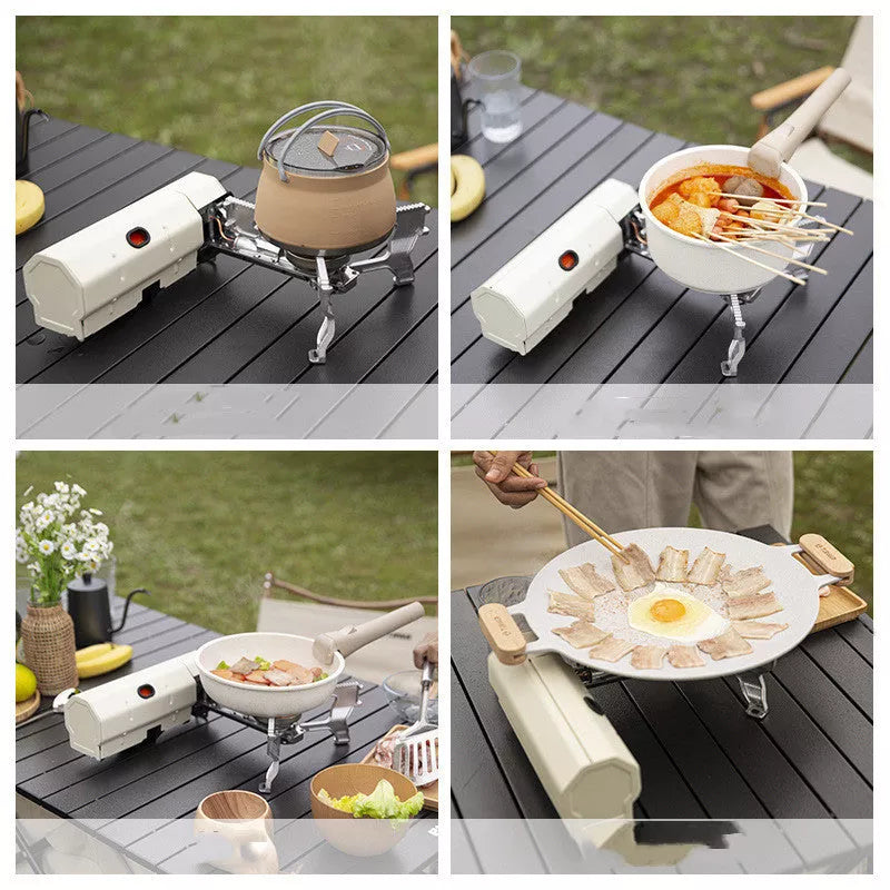 Portable folding cassette stove for outdoor cooking with storage bag
