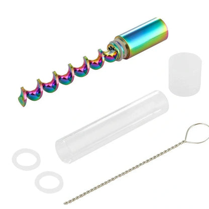 Spiral pipe atomizer with 78mm glass tube and metal fittings in compact packaging