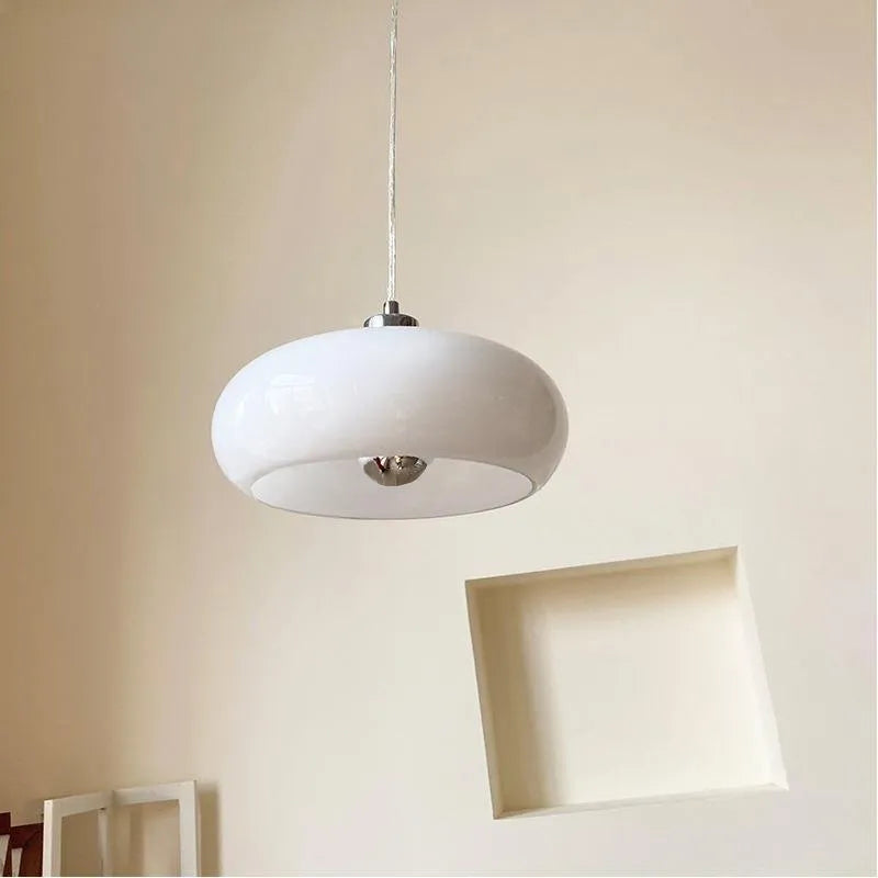 Bauhaus three headed egg tart pendant light with milk white glass shades