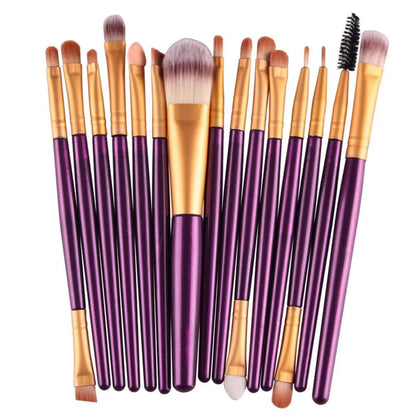 MAANGE 18-piece make-up brush set with fan-shaped tools for contouring and blending on a table