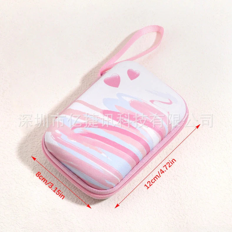 Square hard shell EVA cable storage bag with zipper, 11x8x4cm dimensions, showing Bunny Plaid design variant
