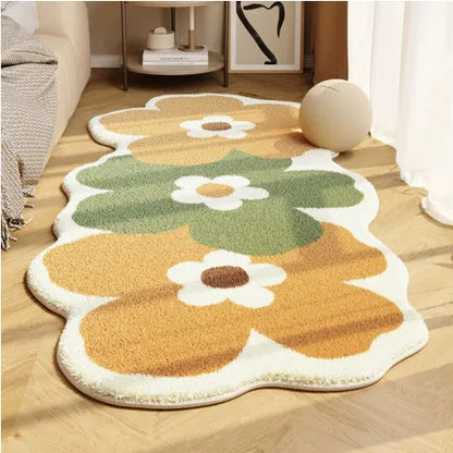 Flower shaped cashmere bedside blanket with cartoon alien design in gradient flower pattern