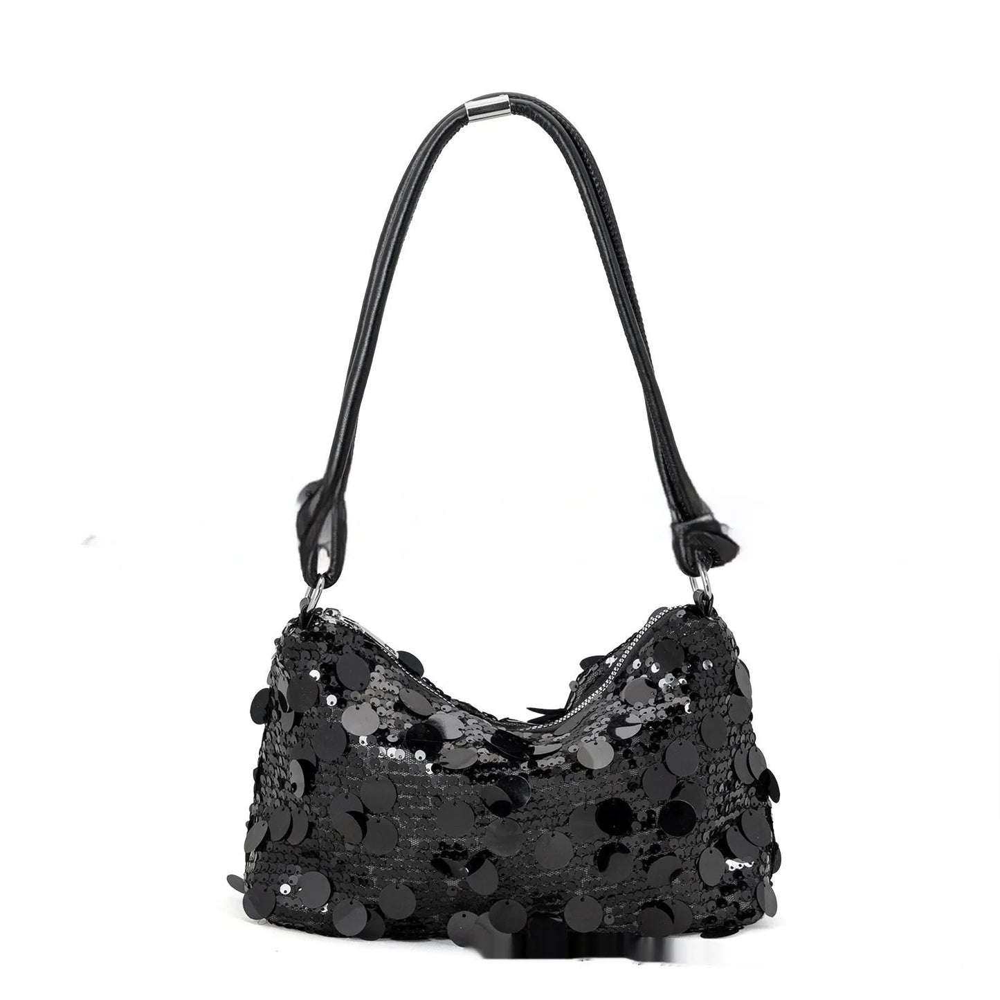 Women's polyester crossbody shoulder bag with sandwich pocket in black, gold or silver