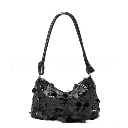 Women's polyester crossbody shoulder bag with sandwich pocket in black, gold or silver