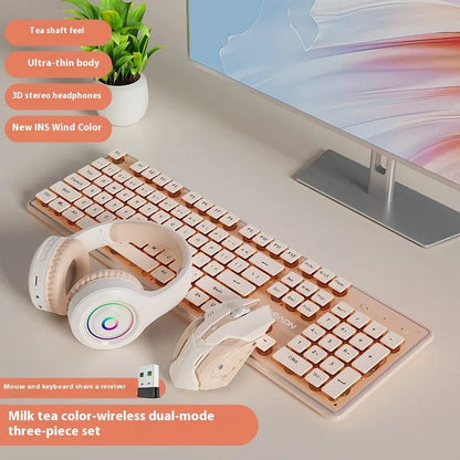 Prewalker V3 retro green mechanical feel keyboard and mouse set on a desk.