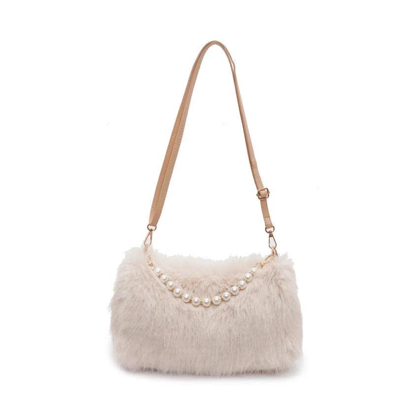 Stylish women's pearl chain crossbody bag in various colors for autumn and winter fashion