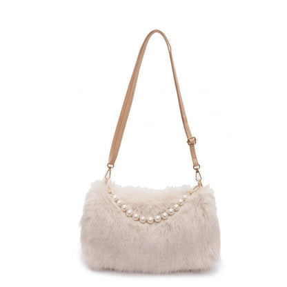 Stylish women's pearl chain crossbody bag in various colors for autumn and winter fashion