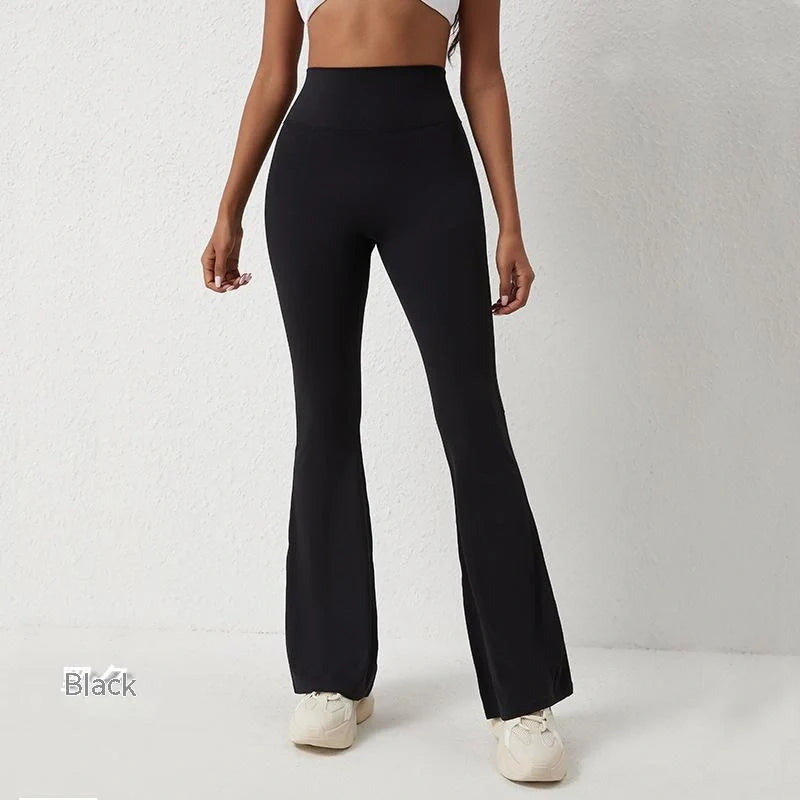 High waisted hip lift and wide leg fitness pants in various colors, perfect for workouts and casual wear.