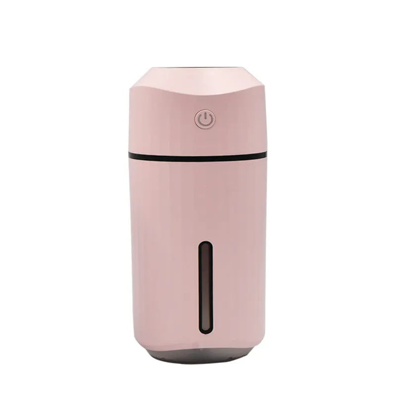 Mini car humidifier 320mL USB columnar 72x72x165mm in blue pink white with night light