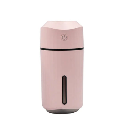 Mini car humidifier 320mL USB columnar 72x72x165mm in blue pink white with night light