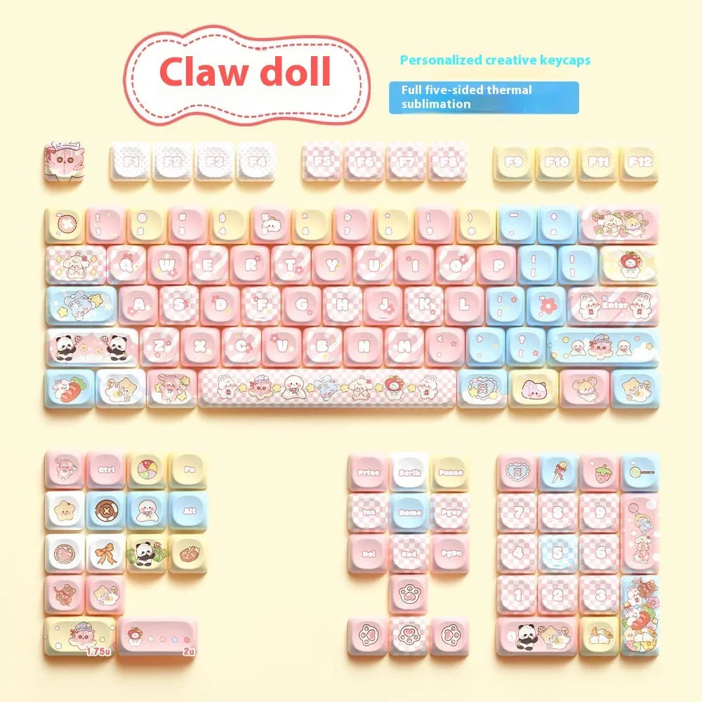 Clip Doll character mechanical keyboard keycap set with sublimation printed designs on PBT plastic