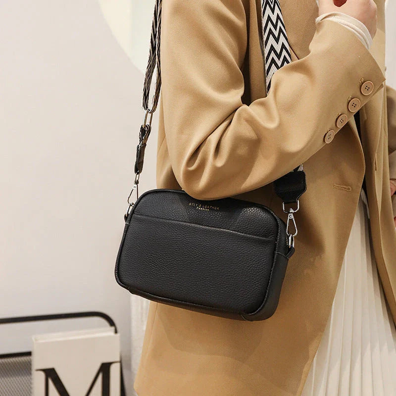 Fashionable crossbody bag with stylish rhombus embroidered shoulder strap in various color options