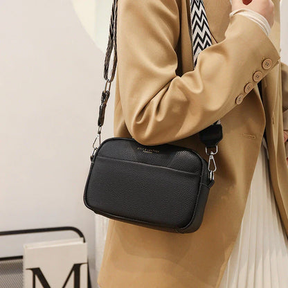 Fashionable crossbody bag with stylish rhombus embroidered shoulder strap in various color options