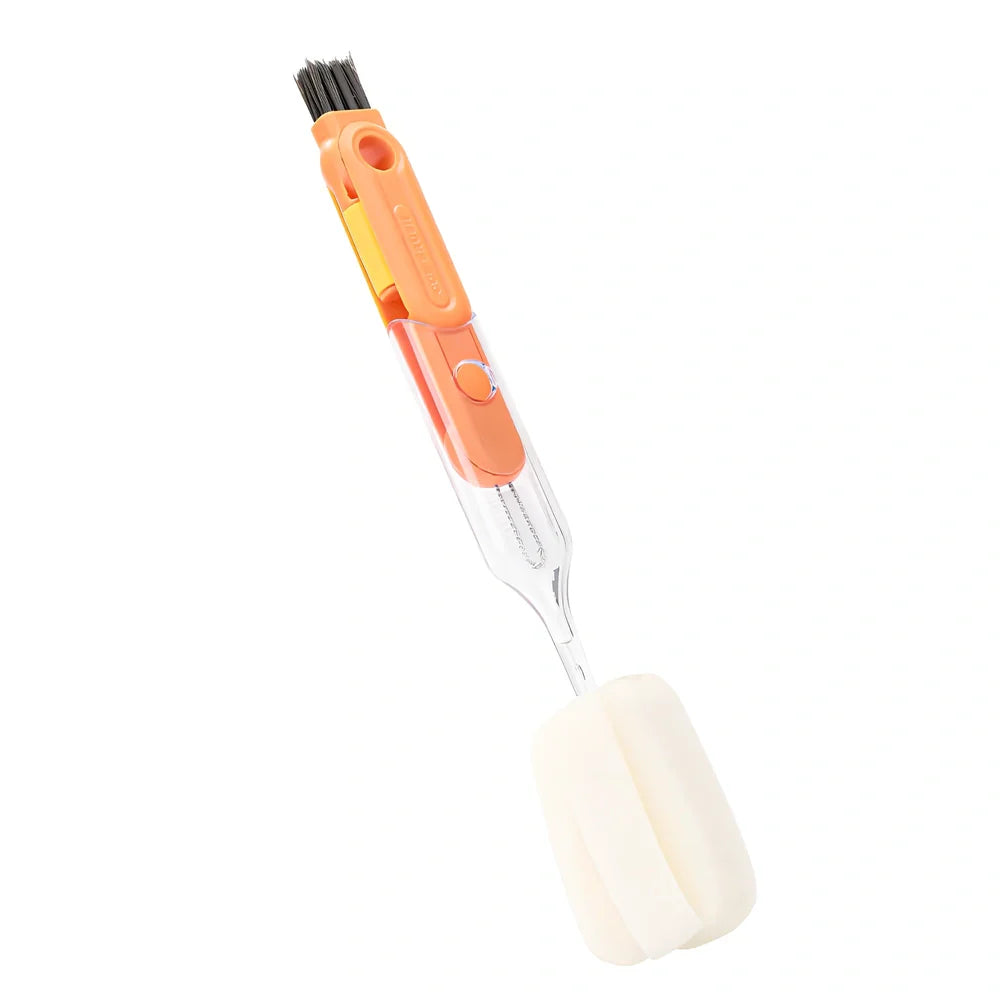 Five detachable brush heads with 32cm handles for deep container cleaning in green, blue, orange