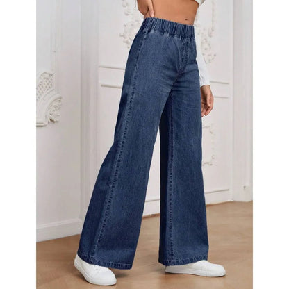 Light blue washed wide-leg denim trousers with mid waist and zip placket for plus-size youth wear