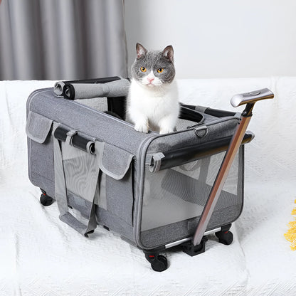 Foldable Oxford fabric pet trolley bag, 17.50kg load rating, shown in solid beige, blue, dark grey, grey and pink